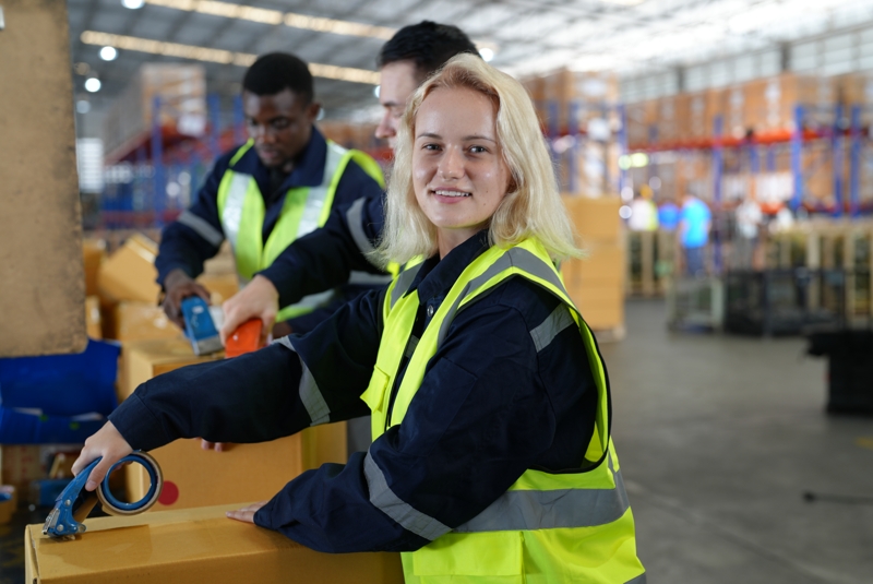 Warehouse worker in the modern distribution warehouse.